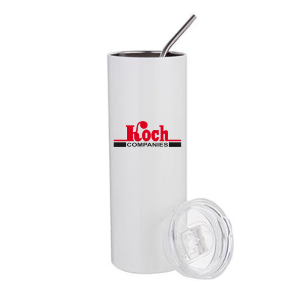 20 Oz Stainless Steel Tumbler with Straw & Lid - Sublimated Logo Thumbnail