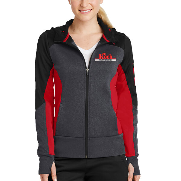 Sport-Tek® Ladies Tech Fleece Colorblock Full-Zip Hooded Jacket - Embroidered Logo Thumbnail