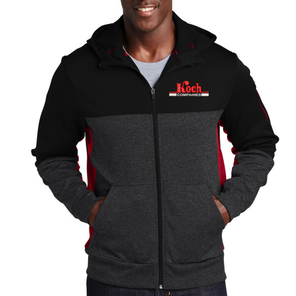 Sport-Tek® Tech Fleece Colorblock Full-Zip Hooded Jacket - Embroidered Logo Thumbnail
