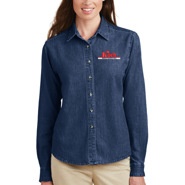 Port & Company® - Ladies Long Sleeve Value Denim Shirt - Embroidered Logo Thumbnail