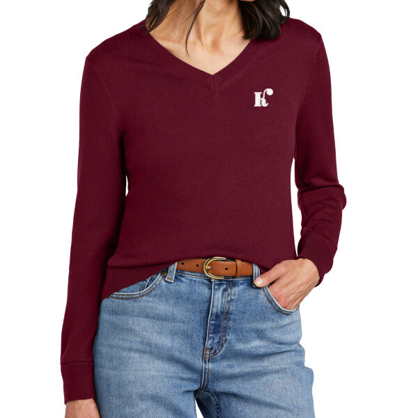 Brooks Brothers ® Women’s Washable Merino V-Neck Sweater - Embroidered Logos Thumbnail