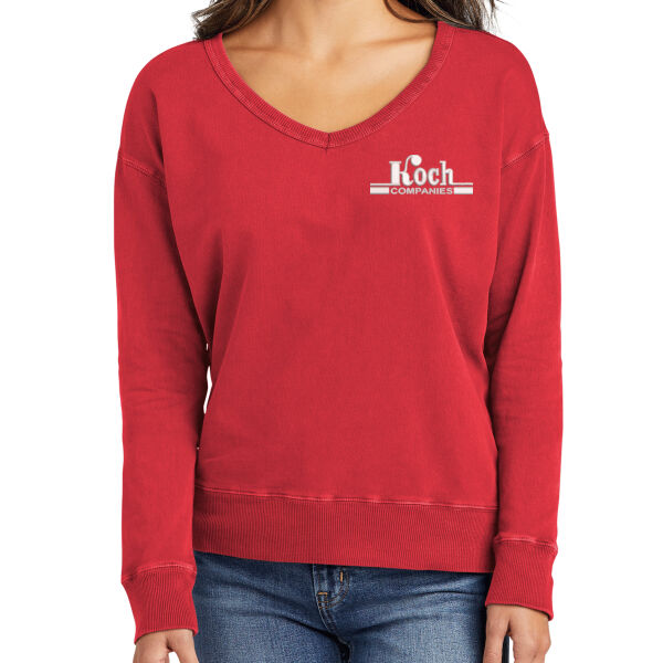 Port & Company® Ladies Beach Wash® Garment-Dyed V-Neck Sweatshirt - Embroidered Logo Thumbnail