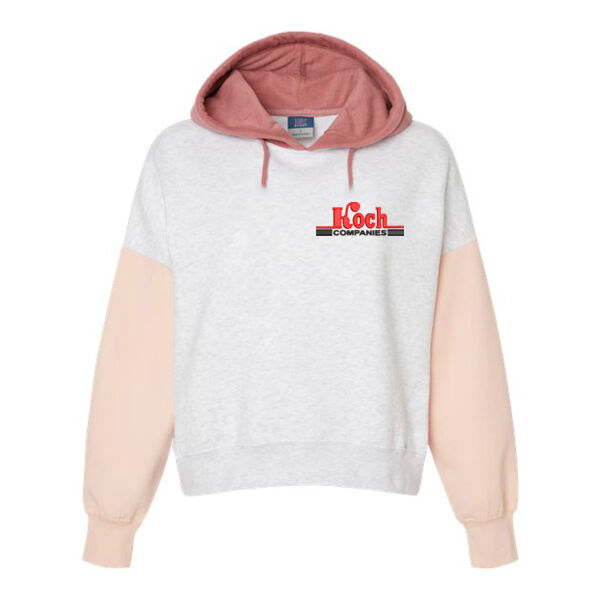 MV Sport - Women's Sueded Fleece Colorblocked Crop Hooded Sweatshirt - Embroidered Logo Thumbnail